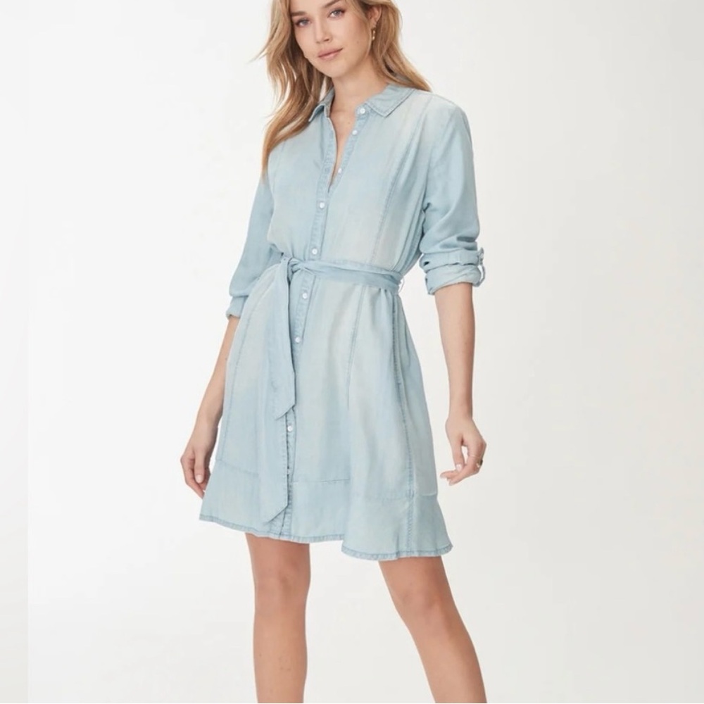 FDJ Light Blue Shirt Dress with ruffle hem
